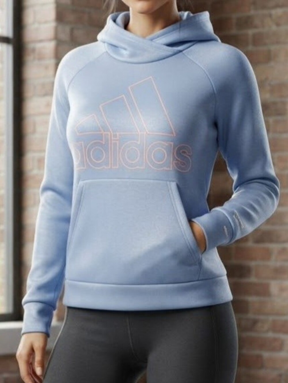 Adidas Blue Climawarm Fleece Hoodie Size Large Womens